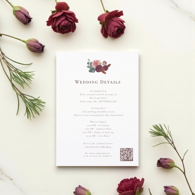 Rustic Burgundy Floral Wedding Info Card (Creator Uploaded)