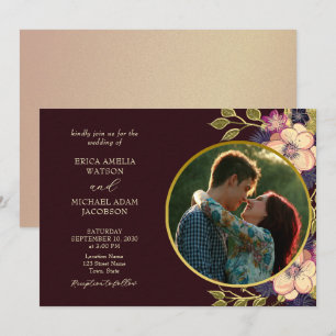 Rustic Burgundy Floral Wedding Invitation