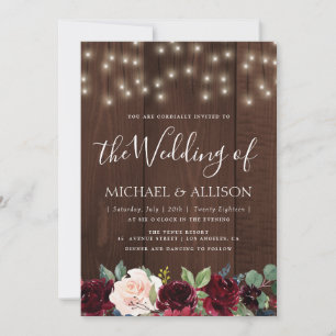 rustic burgundy floral wedding invitation