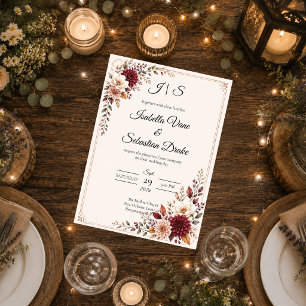 Rustic Burgundy Floral Wedding Invitation