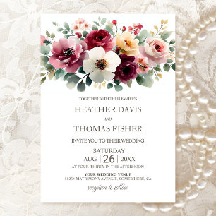 Rustic Burgundy Floral Wedding Invitation