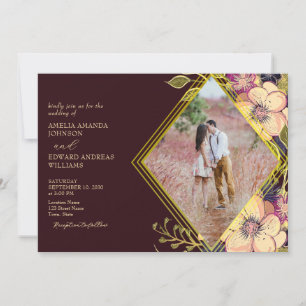 Rustic Burgundy Floral Wedding Invitation