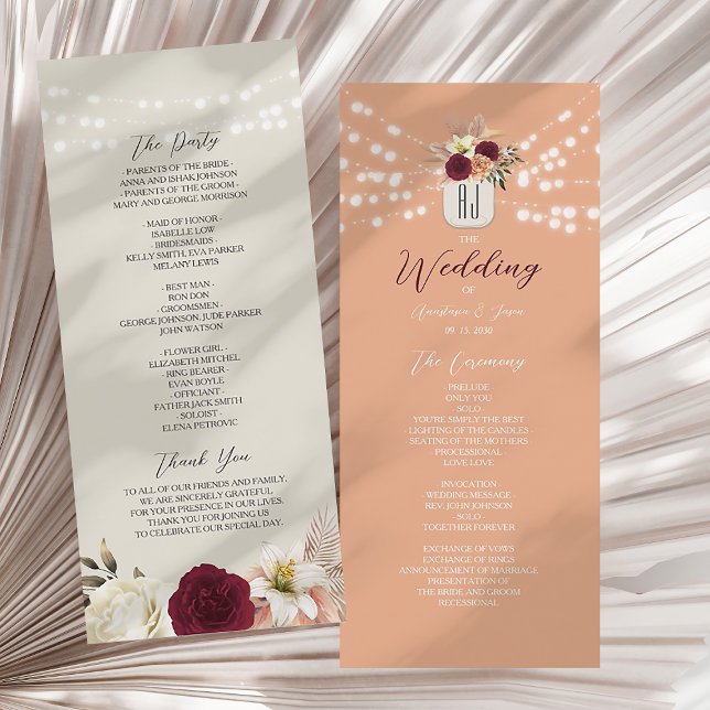 Rustic Burgundy Floral Wedding Program Programme (Creator Uploaded)