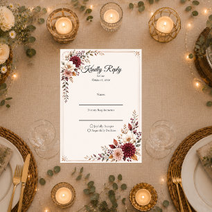 Rustic Burgundy Floral Wedding RSVP Card