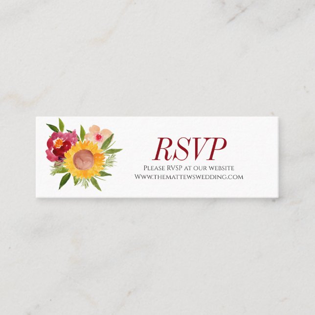 Rustic Burgundy floral wedding rvsp website card (Front)
