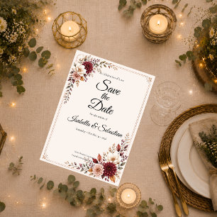 Rustic Burgundy Floral Wedding Save The Date