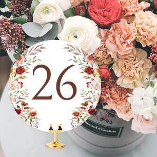Rustic Burgundy Floral Wedding Table Number