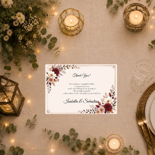 Rustic Burgundy Floral Wedding Thank You Card
