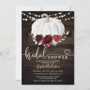 Rustic Burgundy Floral Wood Pumpkin Bridal Shower Invitation