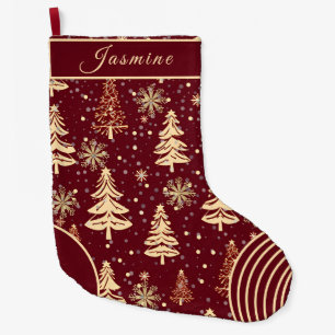 Rustic Burgundy & Gold Christmas Stocking