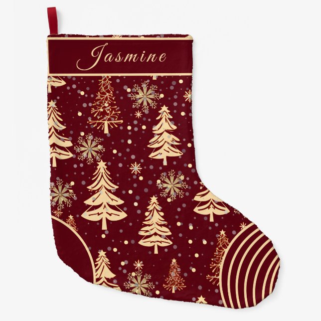 Rustic Burgundy & Gold Christmas Stocking (Front)