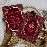 Rustic Burgundy Gold Damask Muslim Wedding Invitation<br><div class="desc">Amaze your guests with this elegant wedding invite featuring faux gold foil accents and beautiful damask pattern with 'Bismillah' in Arabic calligraphy. Simply add your event details on this easy-to-use template to make it a one-of-a-kind invitation.</div>
