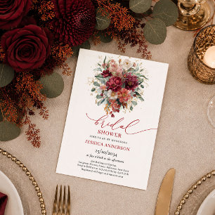 Rustic Burgundy Gold Eucalyptus autumn bridal show Invitation