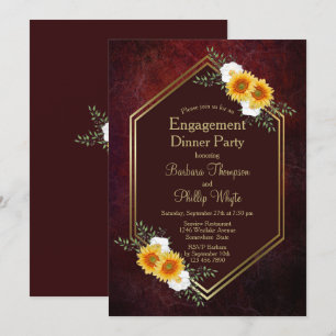 Rustic Burgundy Gold Floral Engagement Dinner Invitation