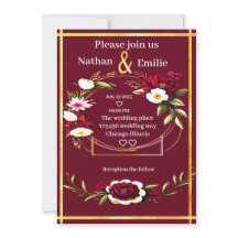 Rustic Burgundy golden romantic wedding Invitation