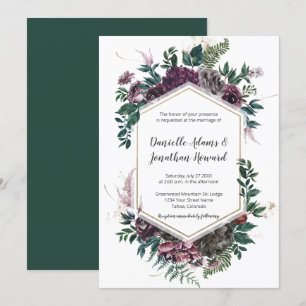 Rustic Burgundy Grey Geometric Floral Wedding Invitation