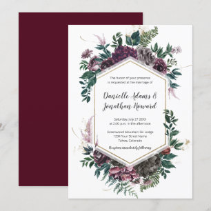 Rustic Burgundy Grey Geometric Floral Wedding Invitation