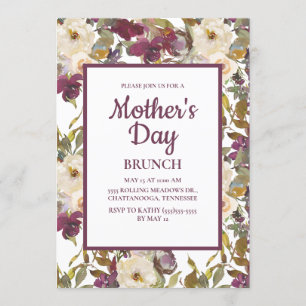 Rustic Burgundy Ivory Cream Floral Mother's Day Invitation
