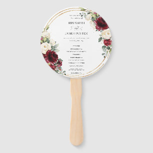 Rustic Burgundy Ivory Floral Gold Wedding Program Hand Fan