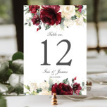 Rustic Burgundy Ivory Floral Wedding Bridal Shower Table Number<br><div class="desc">Designed to co-ordinate with our Rustic Burgundy collection, this elegant table number card features beautiful watercolor rich burgundy, ivory white floral and greenery. Personalise each card with a table number and your details, simply press the Edit Using Design Tools button to modify the text, wording, font style, font size, and...</div>