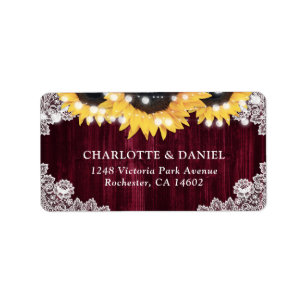Rustic Burgundy Lace Sunflower Address Labels