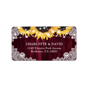 Rustic Burgundy Lace Sunflower Address Labels