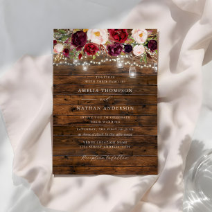Rustic Burgundy Lights Wedding  Invitation