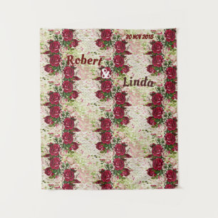 Rustic Burgundy Maroon Rose Wedding Backdrop Tapestry