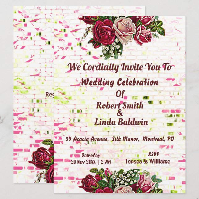 Rustic Burgundy Maroon Roses Floral wedding Invitation (Front/Back)