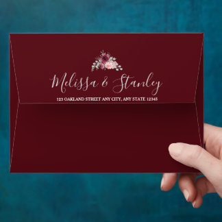 Rustic Burgundy Marsala and Pink Floral Wedding Envelope