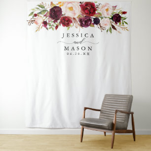 Rustic Burgundy Marsala Backdrop - Photo Booth Tapestry