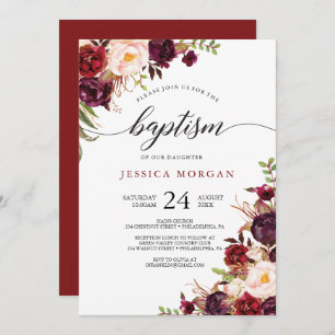Rustic Burgundy Marsala Baptism Invitation