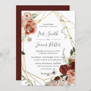 Rustic Burgundy Marsala Blush Floral Wedding Invitation