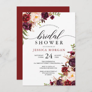 Rustic Burgundy Marsala Bridal Shower Invitation