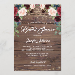 Rustic Burgundy Marsala Bridal Shower Invitation
