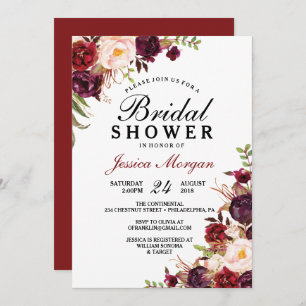 Rustic Burgundy Marsala Bridal Shower Invitation