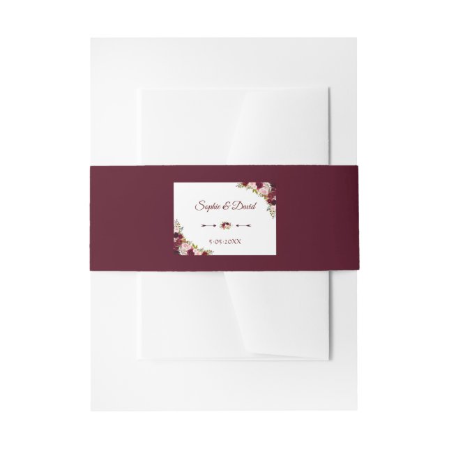 Rustic Burgundy Marsala Floral Fall Wedding Invitation Belly Band (Front Example)