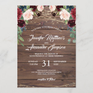 Rustic Burgundy Marsala Floral Wedding Invitation