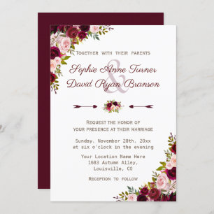 Rustic Burgundy Marsala Floral Wedding Invitation