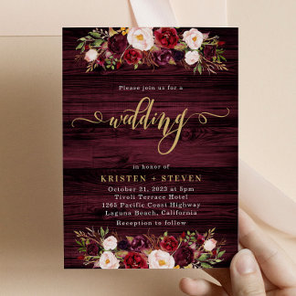 Rustic Burgundy Marsala Floral Wedding Invitation