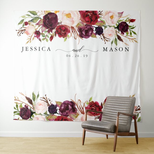 Rustic Burgundy Marsala Horz Backdrop Photo Booth Tapestry (In Situ (Horizontal))