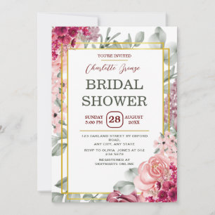 Rustic Burgundy Marsala Pink Floral Bridal Shower Invitation