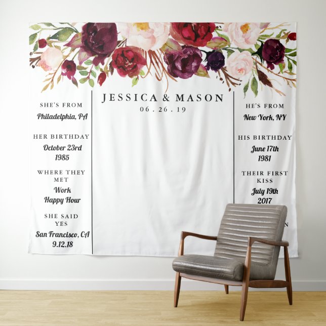 Rustic Burgundy Marsala Wedding Backdrop Tapestry (In Situ (Horizontal))