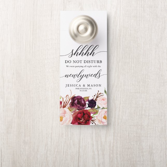 Rustic Burgundy Marsala Wedding Door Hanger (On Knob)