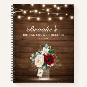 Rustic Burgundy Mason Jar Bridal Shower Recipes Notebook