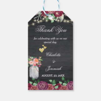 Rustic Burgundy Mason Jar Lights Wedding Thank You Gift Tags