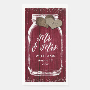 Rustic Burgundy Mason Jar Wood Mr. & Mrs. Wedding Napkin