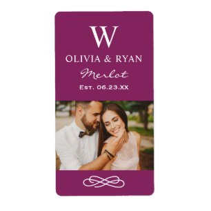 Rustic Burgundy Monogram Wine Wedding Favour