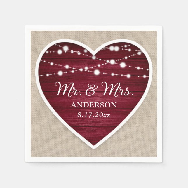 Rustic Burgundy Mr and Mrs Wedding Napkin (Front)