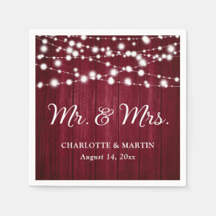 Rustic Burgundy Mr and Mrs Wedding Napkins